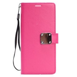Galaxy Note 10+ (Plus) Multi Pockets Folio Flip Leather Wallet Case with Strap (Hot Pink)
